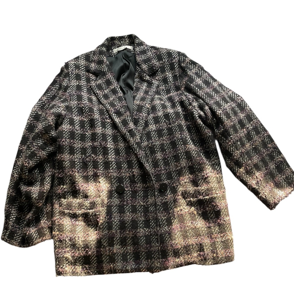 Vintage 80s 90s boucle’ windowpane pattern Gloria Vanderbilt blazer black purple
